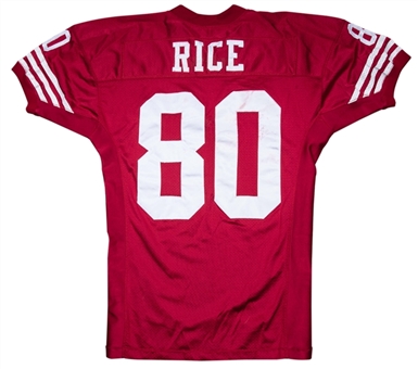 1995 Jerry Rice Game Used San Francisco 49ers Home Jersey Photo Matched To 12/18/1985 With 14 Receptions, Career-High 289 Receiving Yards & 3 TDs!(Resolution Photomatching)